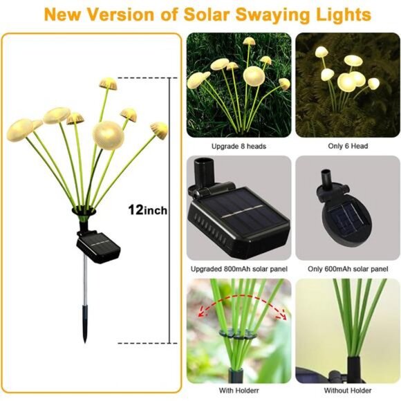 4 Pack 32 LEDs Solar Garden Lights, Mushroom Solar Lights Outdoor, IP65 - Picture 2 of 7